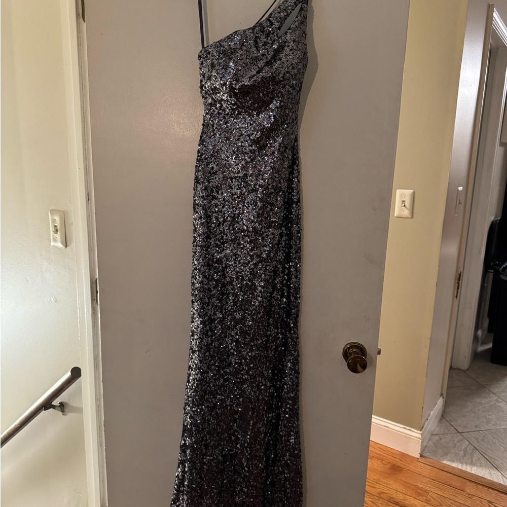 Gray Sequin One Shoulder Bustier Gown